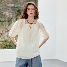 TOYOUTH Women Shirts 2026 Summer New French Style Square Neck Puff Sleeve Jacquard Pastoral Atmosphere Fairy Elegant Casual Tops