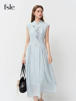 FSLE New Chinese Style Embroidery Slim-Fit Long Dress for Women 2026 Summer New Arrivals A-Line Waist-defining Skirt for Dates