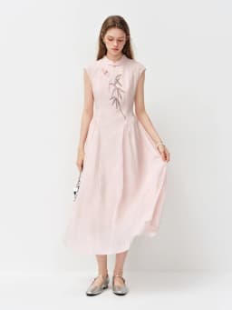 FSLE New Chinese Style Embroidery Slim-Fit Long Dress for Women 2026 Summer New Arrivals A-Line Waist-defining Skirt for Dates