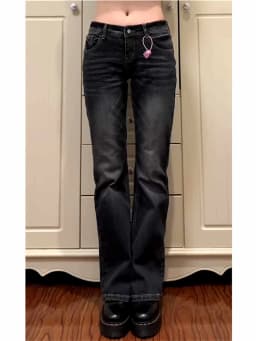 Women's Low Rise Flared Jeans Black Bootcut Jeans American Retro Denim Pants Y2k Japanese 2000s Harajuku Bell Bottom Skinny Jean
