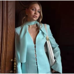 KT 2026 new style custom women's two-piece suit, bow tie jacket with perforated details and trousers / mini skirt