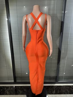 Vibrant Orange Bandage Maxi Dress Sexy Performance Costume Singer Stage Nightclub Elegant Formal Event Attire