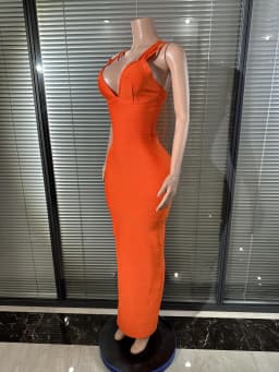 Vibrant Orange Bandage Maxi Dress Sexy Performance Costume Singer Stage Nightclub Elegant Formal Event Attire