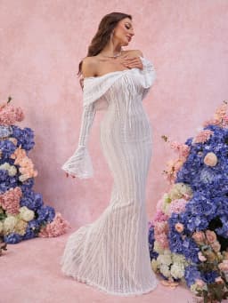 Suninheart Autumn Long Sleeve Off The Shoulder Bodycon Dress 2024 New Mermaid Wedding Guest Party Dresses for Women White Dress