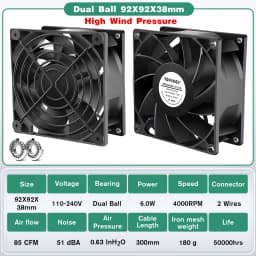 YOUNUON 60mm 80mm 90mm 120mm EC Brushless Fan AC 110V 115V 120V 220V 240V Axial Fan with Srews/Grill 6025 8025 9225 12025 12038