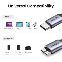 Ugreen USB C to Micro B 3.0 Cable 5Gbps 3A Fast Data Sync Cord For Macbook Hard Drive Disk HDD SSD Case USB Type C Micro B Cable