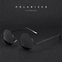 Retro Vintage Round Polarized Sunglasses Men Brand Designer Sun Glasses Women Alloy Metal Frame Black Lens Eyewear Driving UV400