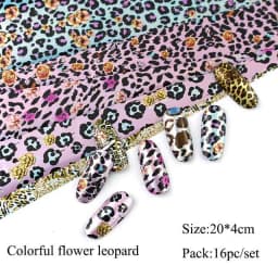 16Pc Holographic Nail Foil Set Starry Transfer 20*4cm Sticker Laser Flowers Leopard Mix Design Decal DIY Nail Art Decoration