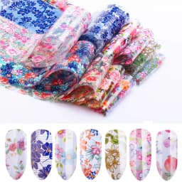 16Pc Holographic Nail Foil Set Starry Transfer 20*4cm Sticker Laser Flowers Leopard Mix Design Decal DIY Nail Art Decoration