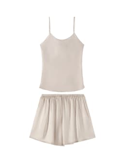 SuyaDream. Women Camis and Shorts, 19MM 100%Real Silk, Sleeveless Chic Summer Set, 2024 Solid Camisoles, White, Pink, Beige
