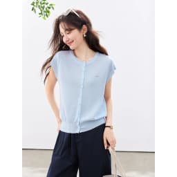 VIMLY Women's Casual Knit Short Sleeve T-shirt 2026 Summer New Blue Crew Neck Button Down Flutter Sleeve Minimalist Top 30935