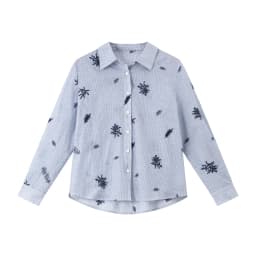 VIMLY Women's Blue Embroidery Shirt Casual 2026 Fall Clothes Striped Long Sleeve Polo Women Shirts Elegant Pure Cotton Top A3100