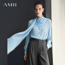 Amii Women's Blouse 2026 Autumn New V-Neck Elegant Long Sleeve Chiffon Top With Tie Neck Loose Flowy Shirt For Women 12653004