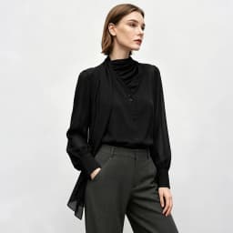 Amii Women's Blouse 2026 Autumn New V-Neck Elegant Long Sleeve Chiffon Top With Tie Neck Loose Flowy Shirt For Women 12653004