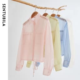 SENTUBILA Lyocell Women Shirt 2026 Spring Summer Lapel Neck Long Sleeve Crop Solid Pockets Lace-up Female Cozy Blouse 142C54323