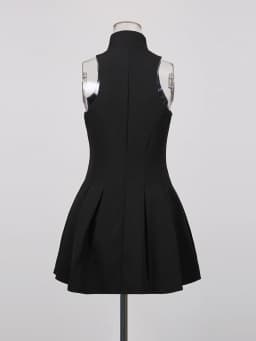 TWOTWINSTYLE Slimming Spliced Zipper Fashion Mini Dresses for Women High Neck Sleeveless High Waist Patchwork Folds Dress Female