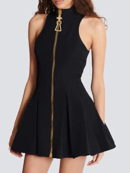 TWOTWINSTYLE Slimming Spliced Zipper Fashion Mini Dresses for Women High Neck Sleeveless High Waist Patchwork Folds Dress Female