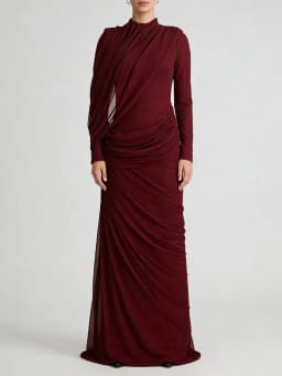 TWOTWINSTYLE Fashion Slimming Spliced Shirring Design Sense Dresses for Women Stand Neck Long Sleeves Irregular Dress Female New