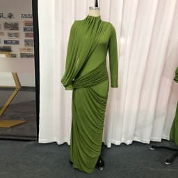 TWOTWINSTYLE Fashion Slimming Spliced Shirring Design Sense Dresses for Women Stand Neck Long Sleeves Irregular Dress Female New