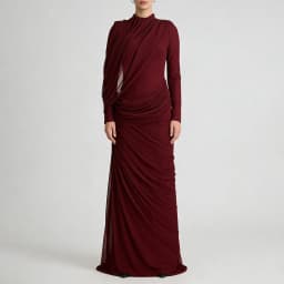 TWOTWINSTYLE Fashion Slimming Spliced Shirring Design Sense Dresses for Women Stand Neck Long Sleeves Irregular Dress Female New