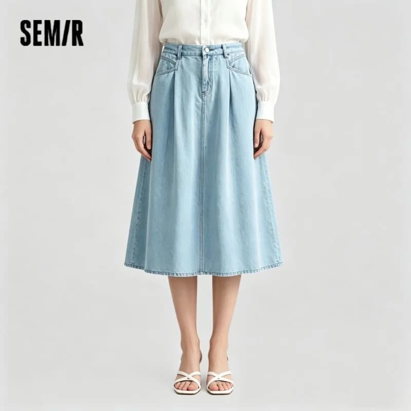 Semir Womens Skirt 2026 Cool Feeling A Line Pleated Denim Slim Fit Casual Versatile Soft