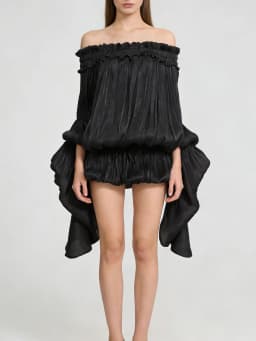 TWOTWINSTYLE Fashion Spliced Folds Glowing Yarn Dresses for Women Slash Neck Long Sleeves Patchwork Shorts Mini Dress Female New