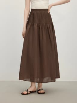FSLE 2025 Summer Women's Structured Tuck High Waist A-Line Skirt - Flared Hem & Lightweight Fabric for Slimming Elegance
