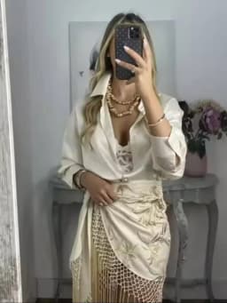 HH Women's Summer Fashion Embroidered Sexy Tassel Spliced Skirt Female High Waist Bottoms Lace Knot Asymmetrical Midi Skirt