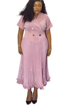 EGRM New Miyaki Pleated Long Dress Short Sleeved Summer Hot Sale Women's Double Breasted Waist Cinching Slimming Versatile Skirt