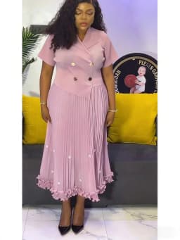 EGRM New Miyaki Pleated Long Dress Short Sleeved Summer Hot Sale Women's Double Breasted Waist Cinching Slimming Versatile Skirt