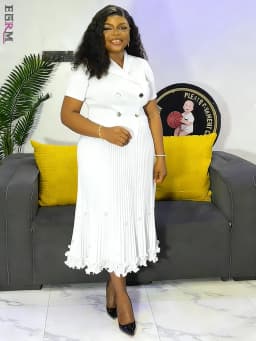 EGRM New Miyaki Pleated Long Dress Short Sleeved Summer Hot Sale Women's Double Breasted Waist Cinching Slimming Versatile Skirt