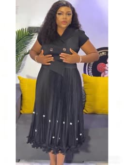 EGRM New Miyaki Pleated Long Dress Short Sleeved Summer Hot Sale Women's Double Breasted Waist Cinching Slimming Versatile Skirt