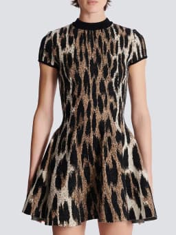 TWOTWINSTYLE Leopard Slimming Fashion Dresses for Women Round Neck Short Sleeves High Waist Casual Mini Dress Female Clothing