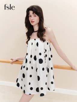 FSLE【L'amour Series】Summer Women's French Style Blend Polka Dot Slip Dress with Beaded Detail Beach Vacations Summer Vibes Dress