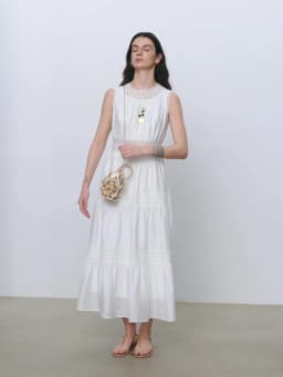ZIQIAO 2026 Summer Women's Acetate and Lace Overlay Tiered Dress - Sleeveless Elegant for Resort and Special Events