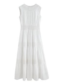 ZIQIAO 2026 Summer Women's Acetate and Lace Overlay Tiered Dress - Sleeveless Elegant for Resort and Special Events