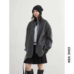 CHIC VEN New Women Woolen Coat Loose Solid Mid-length Double-sided Oversized Office Ladies Jackets Outerwear Autumn Winter 2026