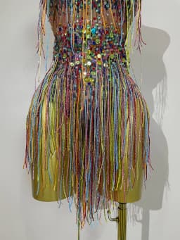 STOCK Sparkle Colorful Rhinestones Sequins Tassel Bodysuits Evening Birthday Party NightClub Bar DJ Dancer Team Stage Costume