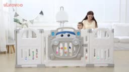 UBRAVOO Foldable Baby Playpen with Basketball Hoop & 50Pcs Coloured Pit Balls, Toddler and Baby Play pen fence, 14-Panel