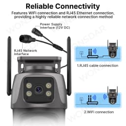 WONSDAR WIFI IP Camera Outdoor Dual Lens Security Camera 4K 8MP Ai Human Detection Security Protection Waterproof Camera PTZ ICsee
