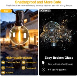 12M 30 LEDS G40 Solar String Lights Outdoor Patio Lights Solar & USB Powered Waterproof Globe Hanging Lights with Shatterproof