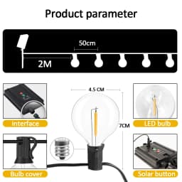 12M 30 LEDS G40 Solar String Lights Outdoor Patio Lights Solar & USB Powered Waterproof Globe Hanging Lights with Shatterproof