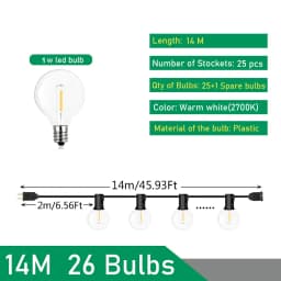 Outdoor String Lights LED G40 Dimmable Party Garland Globe Bulbs String Lamp For Street Patio Garden Backyard Camping Decoration