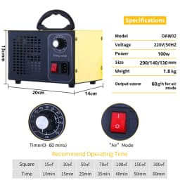 ATWFS Ozone Generator 220v 60g Air Purifier Ozonator home Ozon Cleaner Remove Odor O3 Ozonizador