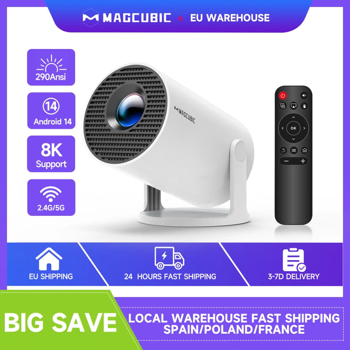 Magcubic Projector Android 14 Projector HY300 Pro Wifi6 290ANSI Projector 8K BT5.4 Home Cinema Outdoor Portable Projetor
