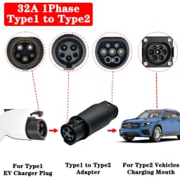 Teschev EV Charger Adapter Type1 to Type2 Charging Connector Type 2 to GBT Plug Adapter for Electric Car Accessories