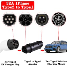 Teschev EV Charger Adapter Type1 to Type2 Charging Connector Type 2 to GBT Plug Adapter for Electric Car Accessories