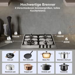 TopStrong 4 Burner Stainless Built-in Stove Natural Gas Propane Gas NG/LPG Gas Hob YYEUGCT-S04