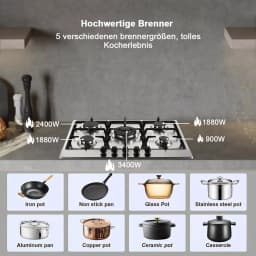 Topstrong 5 Burner Stainless Built-in Natural Gas Propane NG/LPG Gas Hob YYEUGCT-S05