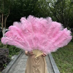 100/130Cm Big Pink Ostrich Feather Dance Fans Foldable Hand Held Plume Fan Decorate Halloween Party Belly Craft Accessories